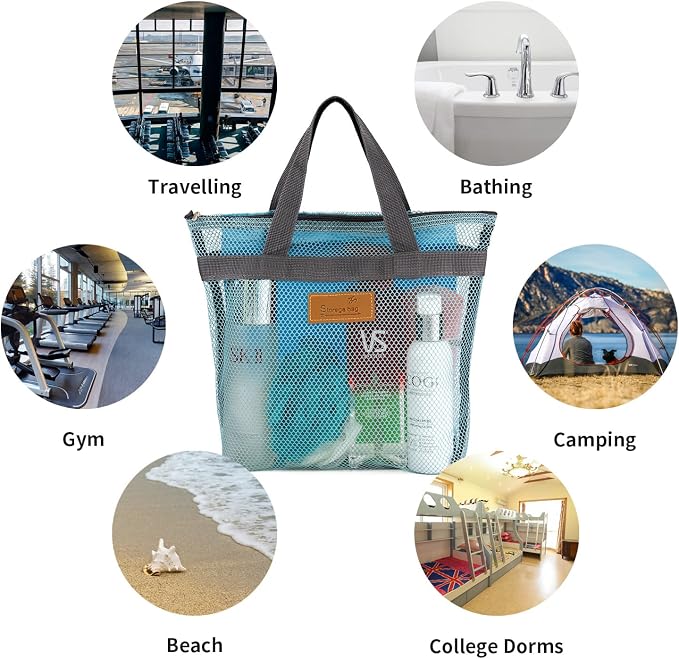 Mesh Shower Caddy Bag Portable Hanging Toiletry and Bath Organizer with Zipper for Travel, Gym, Camping, College Dorms, Beach - Image 7