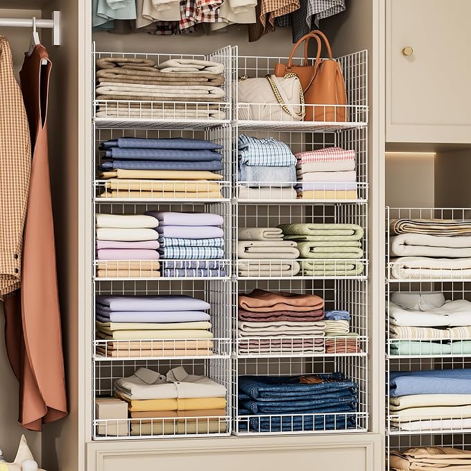 Yociyoga 5-Tier Stackable Closet Organizers and Storage Basket - Foldable Closet Shelf Organizer System, Space-Saving Clothes Storage Bins Drawer Organizer for Wardrobe, White (Patent 30022416) - Image 2