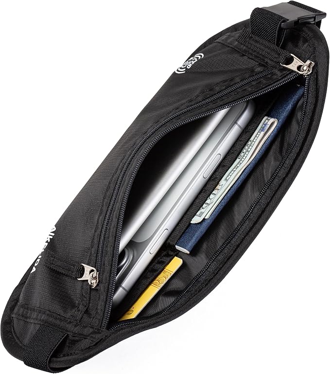 RFID Blocking Money Belt - Passport Holder & Travel Wallet, Slim Hidden Fanny Packs for Women Men - Black - Image 5