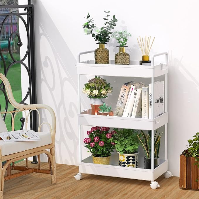 SOLEJAZZ 3 Tier Slim Rolling Storage Cart Organizer with Wheels, White | Utility cart for bathroom, laundry, bedside, dorm&narrow spaces. Fits craft, nail, makeup, snack, art, diaper&baby essentials - Image 6