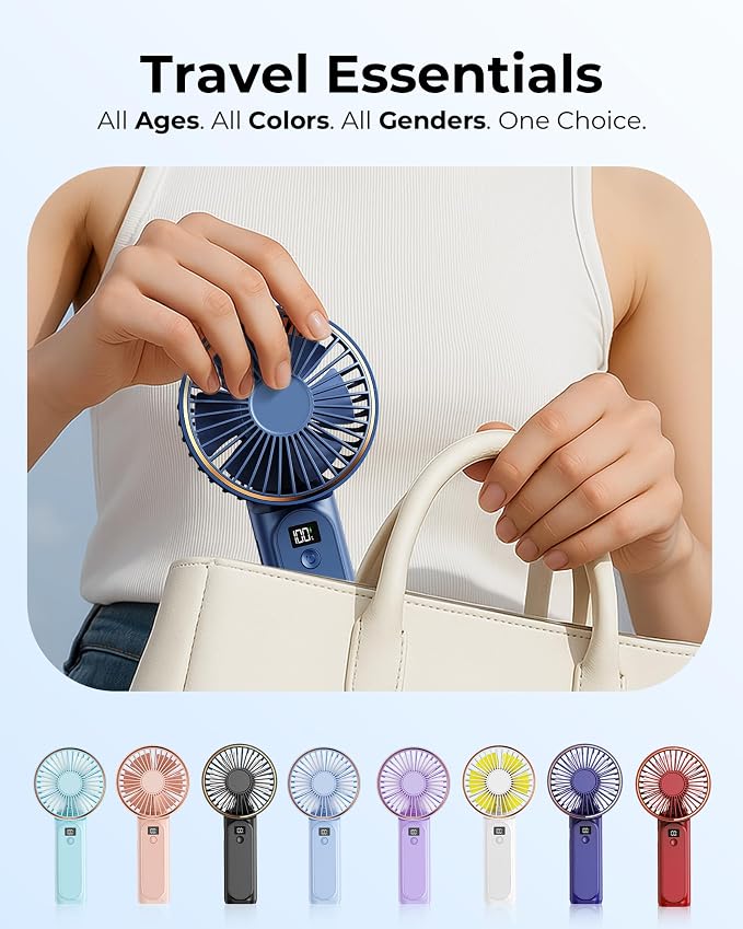 TUNISE Portable Handheld Fan, Portable Fan Rechargeable, 4000mAh, 180° Adjustable, 6 Speed Wind, Display Electricity in Real Time, USB Rechargeable Foldable F an, Quiet Personal Fan with Power Bank - Image 6