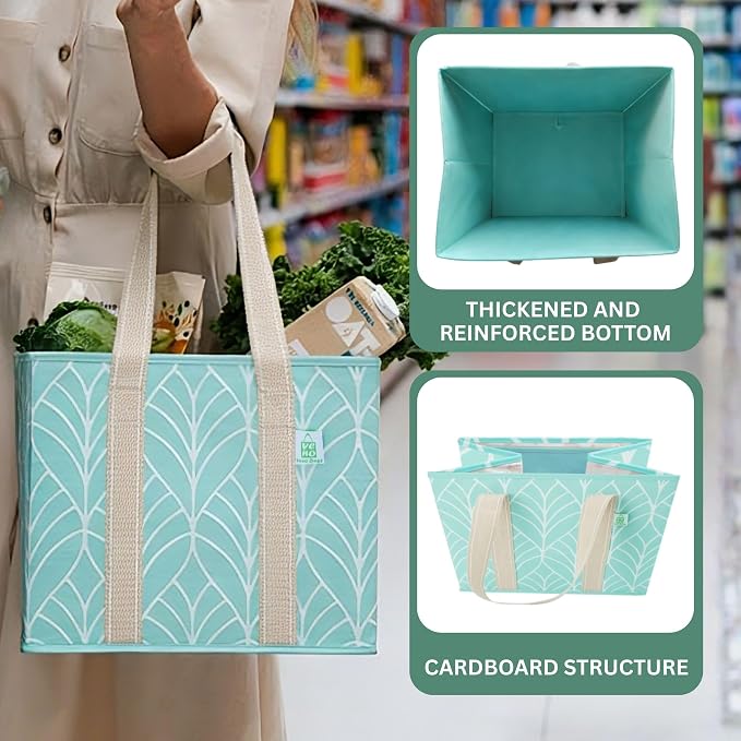 VENO 3 Pack Heavy Duty Reusable Grocery Shopping Bags Utility Tote | Water Resistant, Storage Box with Sturdy Handles & Hard Bottom, Foldable for Groceries Shopping Cart(Evergreen, 6 Gallon) - Image 5