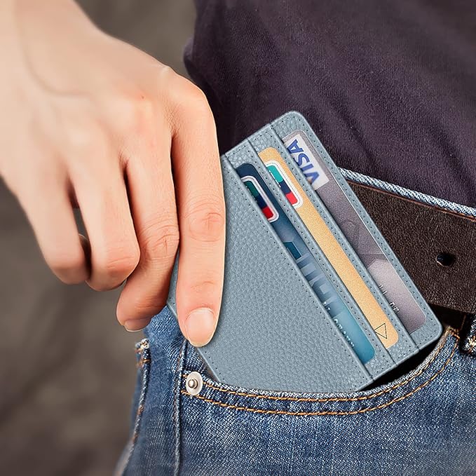 FINTIE Slim Minimalist Front Pocket Wallet RFID Blocking Credit Card Holder | Card Cases with ID Window for Men Women, Ice Blue - Image 2
