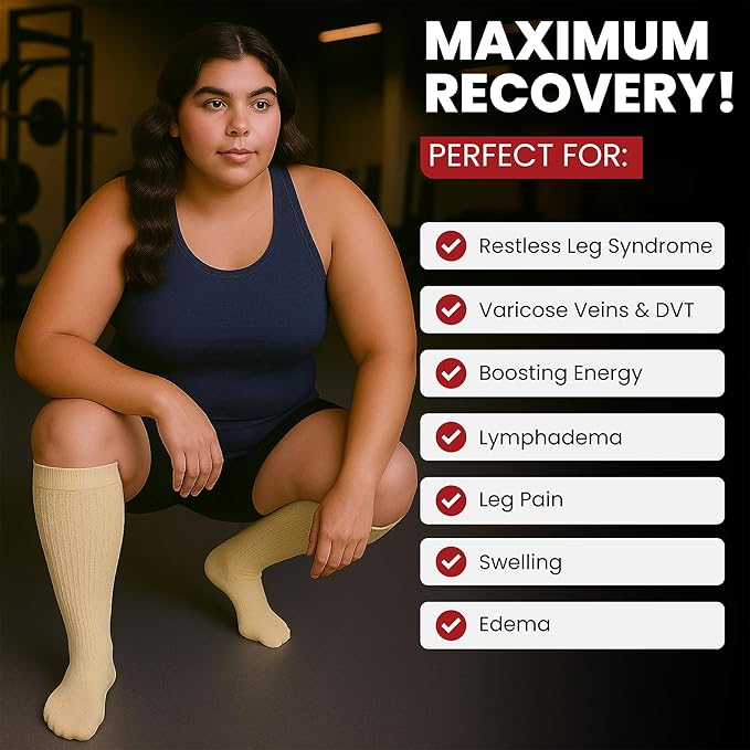 BAMS Plus Size Compression Socks Wide Calf XL XXL XXXL – Graduated Knee-High Support, Viscose from Bamboo Easy-On/Easy-Off - Image 4