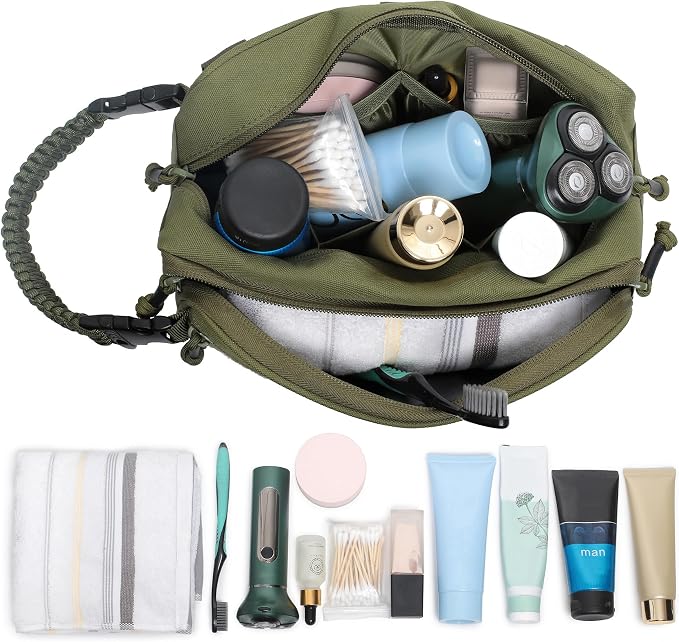 Tactical Toiletry Bag for Men Dry Wet Separate Dopp Kit Travel Hygiene Bag EDC Utility Tool Molle Pouch Mens Shaving Kit Travel shower Bags (OD Green) - Image 4