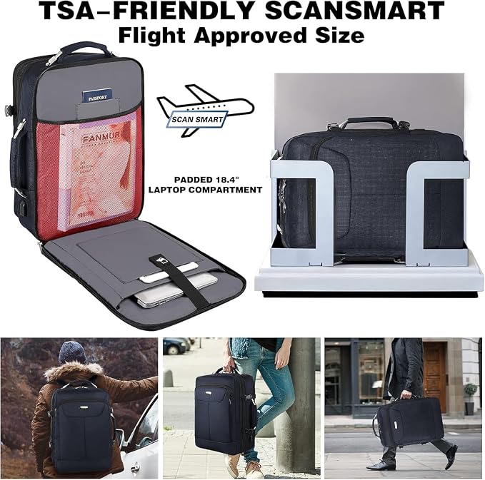 VECKUSON 50L Carry-On Backpack - TSA Approved, Expandable to 40L/50L, Fits 17.3" Laptop, RFID Anti-Theft, 3 Packing Cubes Included, Heavy-Duty Weekender for Men/Women (Black) - Image 5