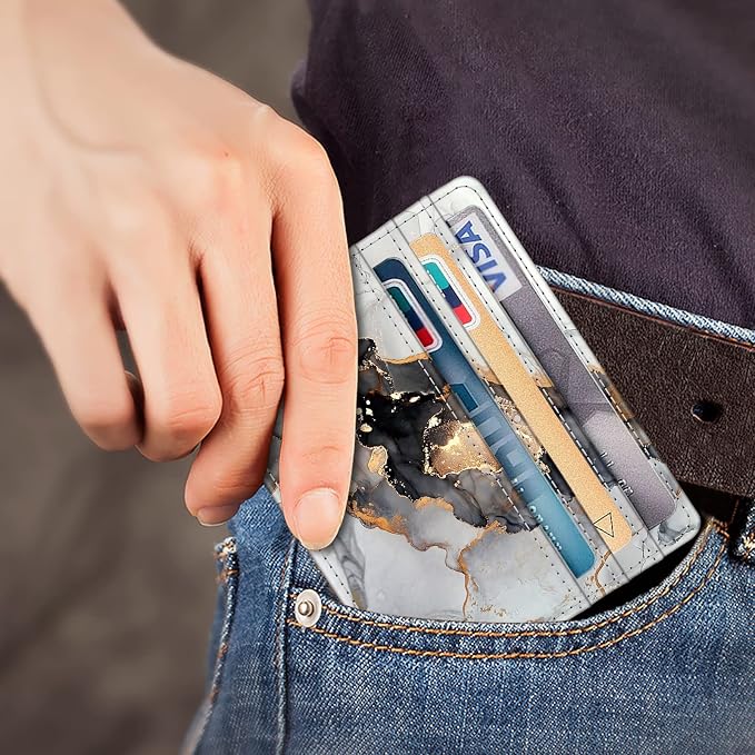 FINTIE Slim Minimalist Front Pocket Wallet RFID Blocking Credit Card Holder | Card Cases with ID Window for Men Women, cloudy marble - Image 3