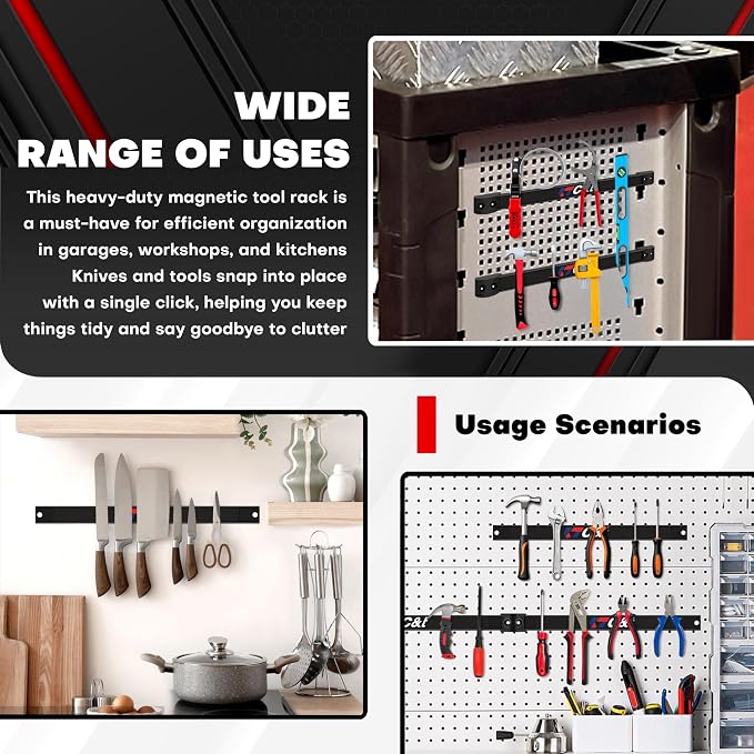 Magnetic Storage Organizer Tool Holder, Magnetic Tool Holder Strip, 6-Pack Magnetic Tool Bar,1-Pack Wrist Magnetic Holder for Garage,Shop and Kitchen | Garage Wall Mount Rack- Mounting Screws Included - Image 7