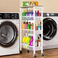 Utility Slim Rolling Storage Cart, 4-Tier Narrow Metal Organizer with Wood Top, 7.1" Width Utility Cart for Kitchen, Bathroom, Laundry Room, Small Spaces, White by Unknown