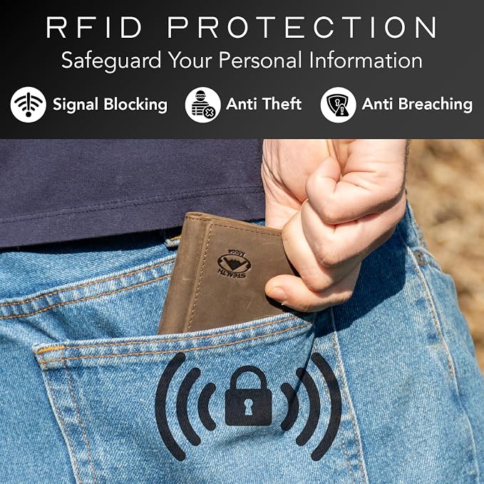 Stealth Mode Trifold Leather Wallet for Men with RFID Blocking (Taupe) | Top Grain Napa Leather, 9 Card Slots, ID Window, Gift Box – Gift for Dad, Husband, or Son - Image 4