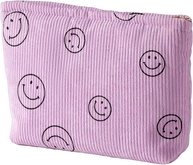 Cosmetic Bags for Women - Corduroy Cosmetic Bag Aesthetic Women Handbags Purses Smile Dots Makeup Organizer Storage Makeup Bag Girls Case Bags (Double Purple Green) - Image 2