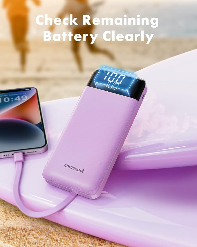 charmast Portable Charger Power Bank with Reinforced Built-in 4 Cables | 10000mAh,6 Outputs 3 Inputs,Travel Essentials,Carry-on Only,3A Fast Charging Portable Phone Charger for iPhone Samsung Pixel - Image 7
