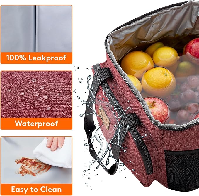 Lifewit Large Lunch Bag, Insulated Lunch Box, Soft Cooler Cooling Tote for Adult Men Women, Burgundy 24-Can (15L) - Image 6