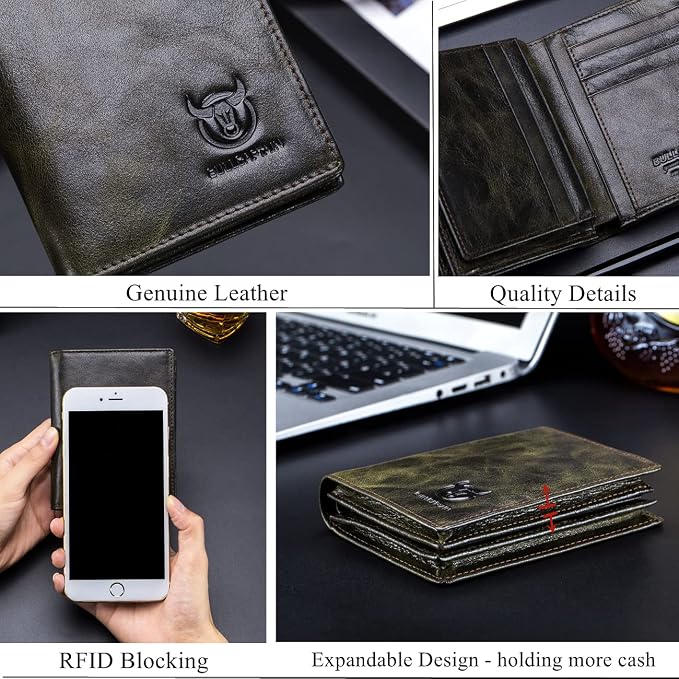BULLCAPTAIN Large Capacity Genuine Leather Wallet for Men QB-027 | Bifold Wallet,RFID Blocking,Credit Card Holder,15 Card Slots,Special Expandable Design,gift choice - Image 6