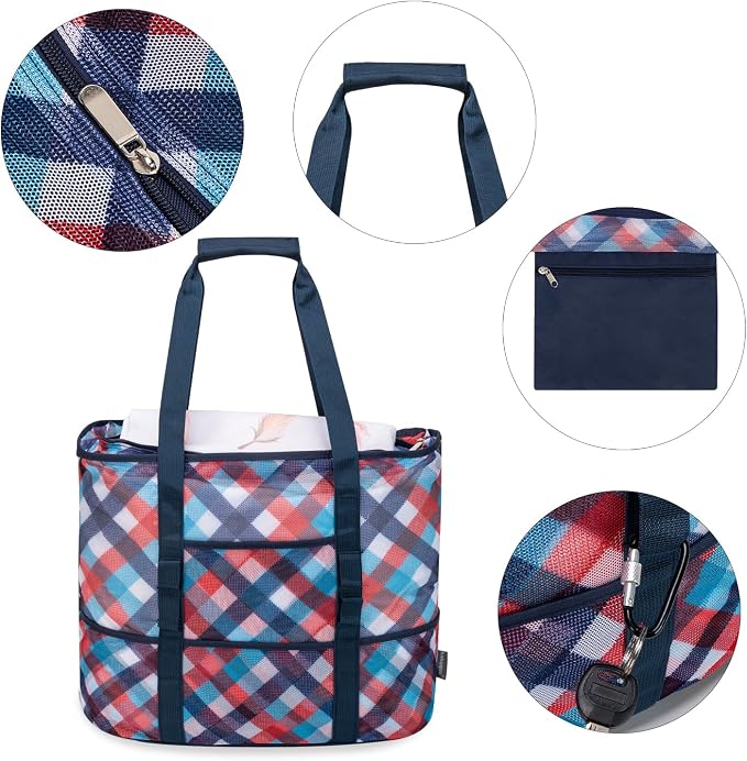 KABAQOO Mesh Beach Bag, Extra Large Beach Bags with 9 Pockets & Zipper Waterproof Lightweight Beach Tote for Beach/Pool Trip - Image 3