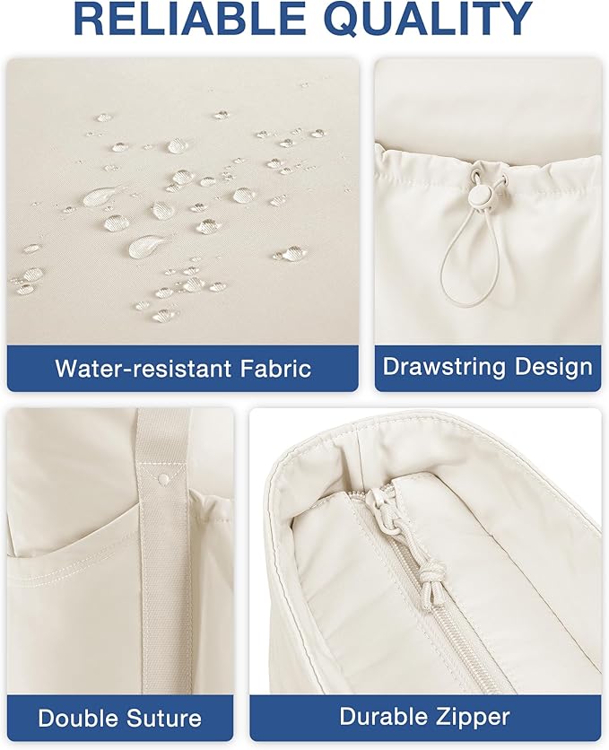 BAGSMART Foldable Tote Bag with Drawstring Bag, Tote Bag Shoulder Bag Top Handle Handbag for Travel, Work, Beach, Gym - Image 5