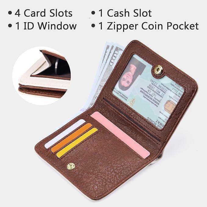 Gostwo Small Wallet for Women, Slim Bifold Credit Card Holder, Compact RFID Blocking Cash Wallet, Billfolds Thin Leather Zipper Pocket, Mini Wallet Gift for Ladies Teen Girls Travel with ID Window - Image 5