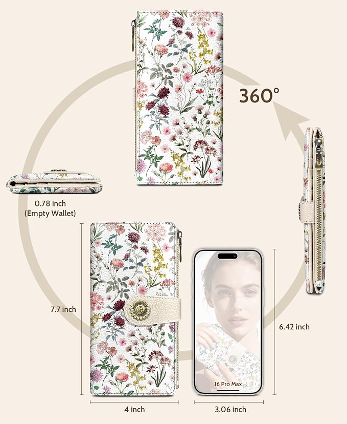 GIANCOMICS Flower Wildflower Womens Wallet RFID, Credit Card Holder Bifold | Billfold, Cute Cash Purse, Travel Zipper Coin Pocket, Compact Clutch, PU Leather, ID Window, 11 Card Slots, Ladies Gift Woman - Image 5