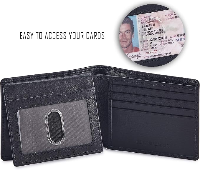 Wallet for Men Slim RFID Blocking Leather Bifold Minimalist 2 ID Windows Gift Box Carteras Para Hombres (NAPA, BLACK) - Image 2