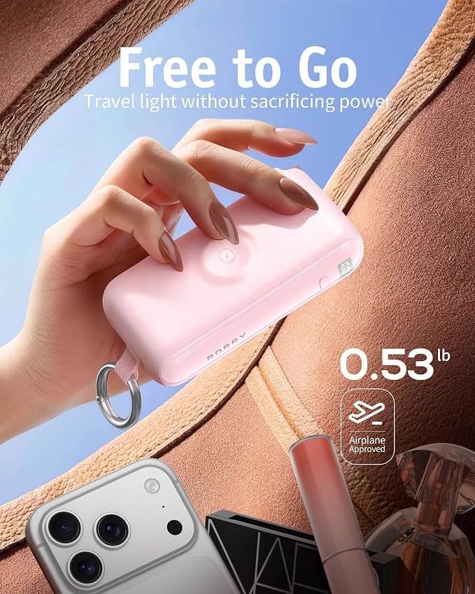 RORRY Flow Portable Charger 10000mAh 40W Wall Plug Power Bank Battery Pack | Built-in USB-C Cable, Keychain Design, Fast Charging, for iPhone 17/16/15, Apple Watch, iPad, 3-in-1, Travel Essential - Image 3