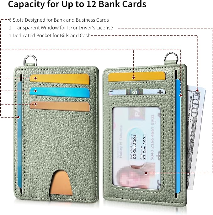 Mayski Slim Wallet, Credit Card Holder for Women, Minimalist Front Pocket RFID Blocking Card Cases, Small Wallet Women Men(Litchi Green) - Image 6
