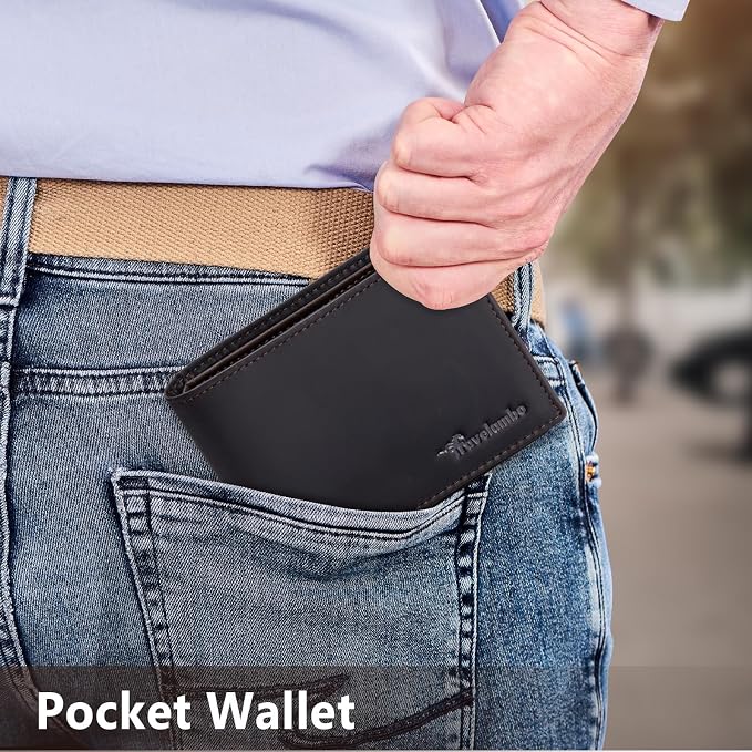 Travelambo Leather Wallet for Men, Slim Minimalist RFID Credit Card Holder | Mens Thin Bifold Pocket Wallet, Gift for Father, Coffee - Image 7