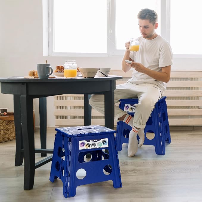 Delxo Folding Step Stool 13 Inch,300 Lbs Step Stool for Adults Blue | Foldable Step Stool 13",Non-Slip Foot Stools with Handle,Lightweight Collapsible stools for Kitchen,Bathroom,Bedroom,Garden - Image 5