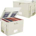 ENGPOW File Box with Lock,Fireproof Document Box with Zipper Lid,Collapsible File Storage Organizer Filing Cabinet with Handles,Portable Home Office Safe for Hanging Letter/Legal Folders,Beige,2 Pack by ENGPOW
