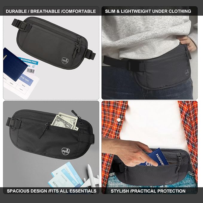 Money Belt, Hidden Travel Wallet for Passport, RFID Blocking Passport Pouch, Passport Holder for Travel, Undercover Fanny Pack(Black) - Image 5