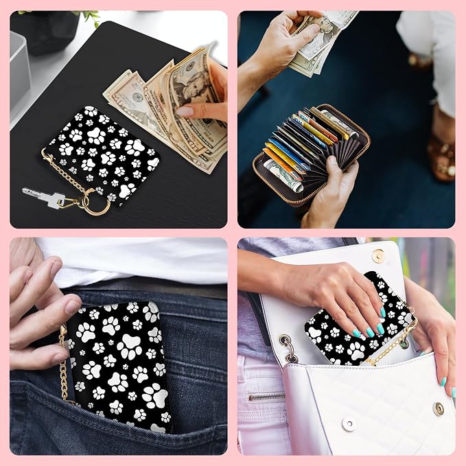 Blusabaca RFID Credit Card Holder Small Women Travel Wallet, Black Dog Paw | Removable Keychain, Case with Zipper, Vegan PU Leather, Cash Coin Pocket, Business Accordion Purse, Ladies Female Gift - Image 3