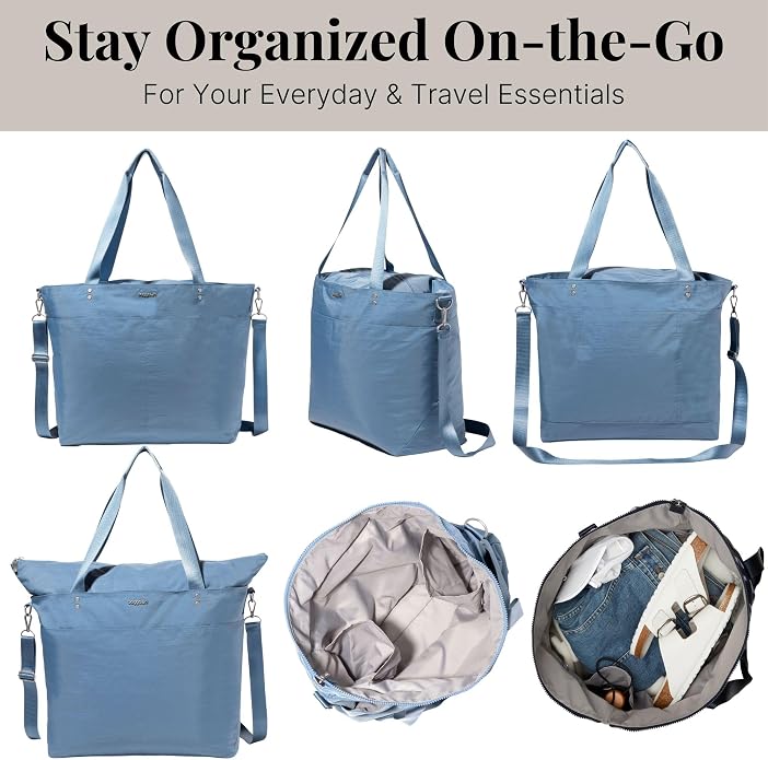 Baggallini Carryall Tote - Lightweight Nylon Zipper Top Weekender Travel Beach Bag w/Luggage Sleeve - Image 6