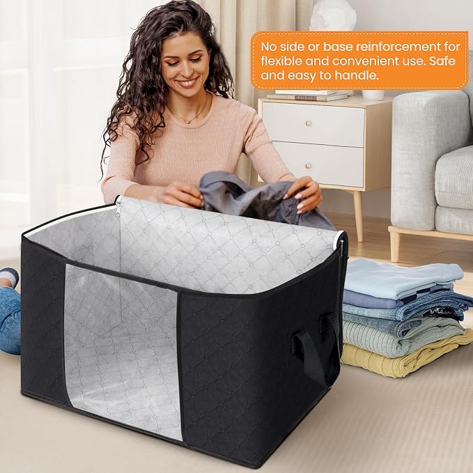 90L Clothes Storage, Foldable Thick Fabric Blanket Storage Bags | Foldable Containers with Zippers,Window and Handles for Organizing Bedroom, Closet, Comforter, Bedding,Dorm essentials - Image 3
