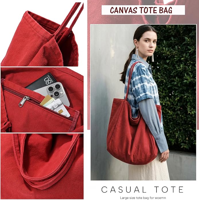 Canvas Tote Bag for Women Large Hobo Shoulder Bag for Work Travel Casual Message Bag Tote Purse handbags - Image 5