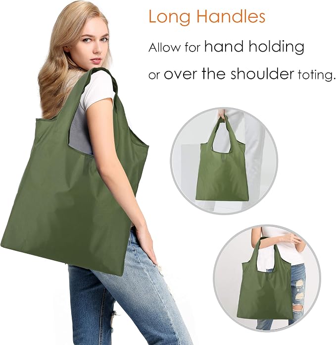 BeeGreen Green Reusable Grocery Bags Wholesale Green Reusable Kitchen Bags Bulk Foldable-Machine Washable with Zipper Storage Pouch 20 Packs - Image 3