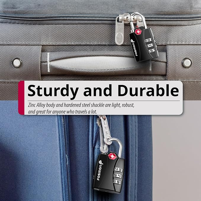 Fosmon TSA Approved Luggage Locks, 3 Digit Combination Padlock, 1 Pack | Open Alert Indicator, Durable Alloy Body, Backpack Zipper Anti Theft, Gym Locker Suitcase Travel Padlock, Gun Case Lock - Image 4