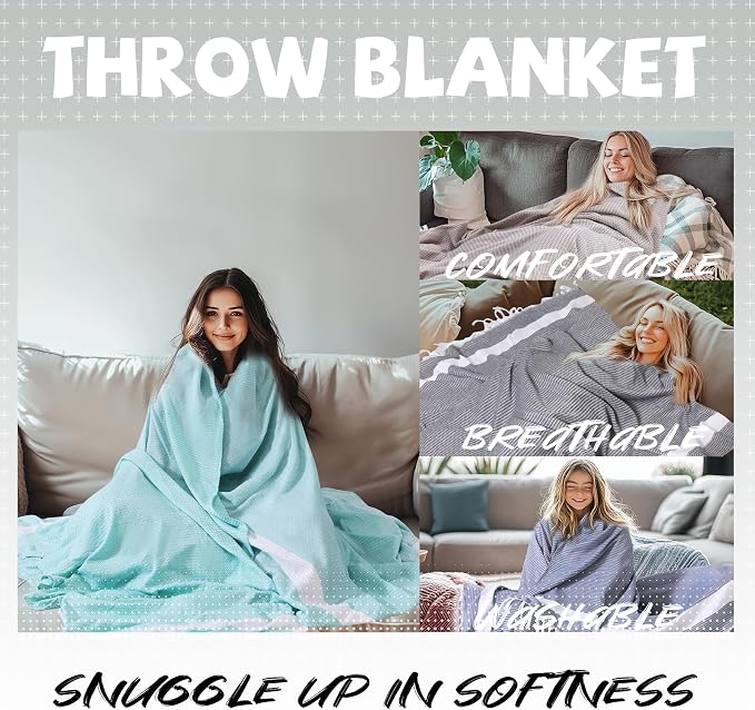 Lightweight Woven Throw Blanket Large Soft Vanilla Teen Girl Clean Aesthetic Preppy Stuff Coquette Thing Cute Accessories Girly Room Aesthetic Coastal Beachy Bedroom College Student Dorm Decor Pink - Image 4