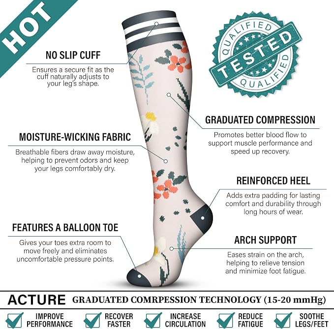 Acture 6 Pack Compression Socks for Women and Men - Knee High for Medical, Running, Nurses, Travel - Image 6