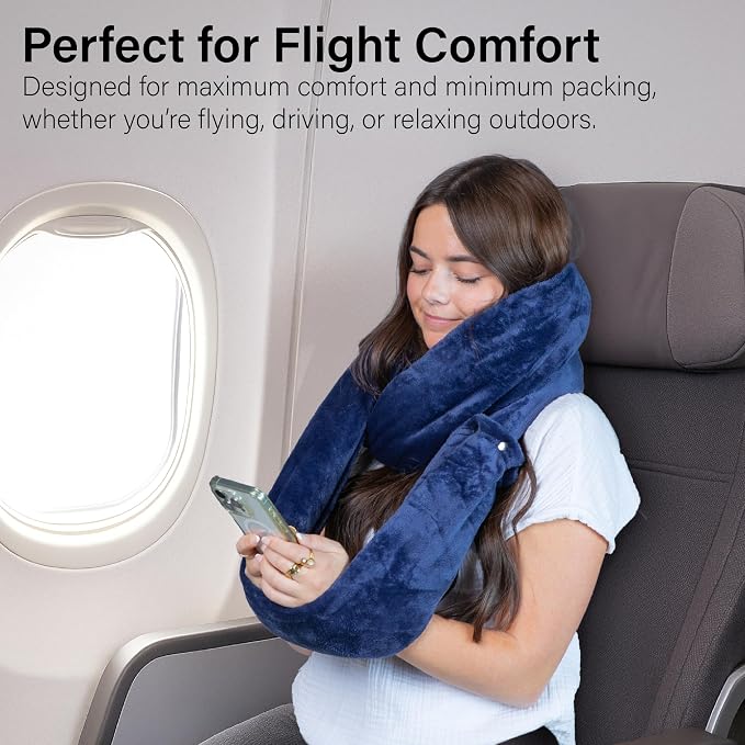 NAPRO 3‑in‑1 Travel Blanket Pillow Scarf – Convertible 50×80″ Blanket, 12×16″ Pillow, 80″ Infinity Neck Pillow – Lightweight, Plush – Navy Blue - Image 2