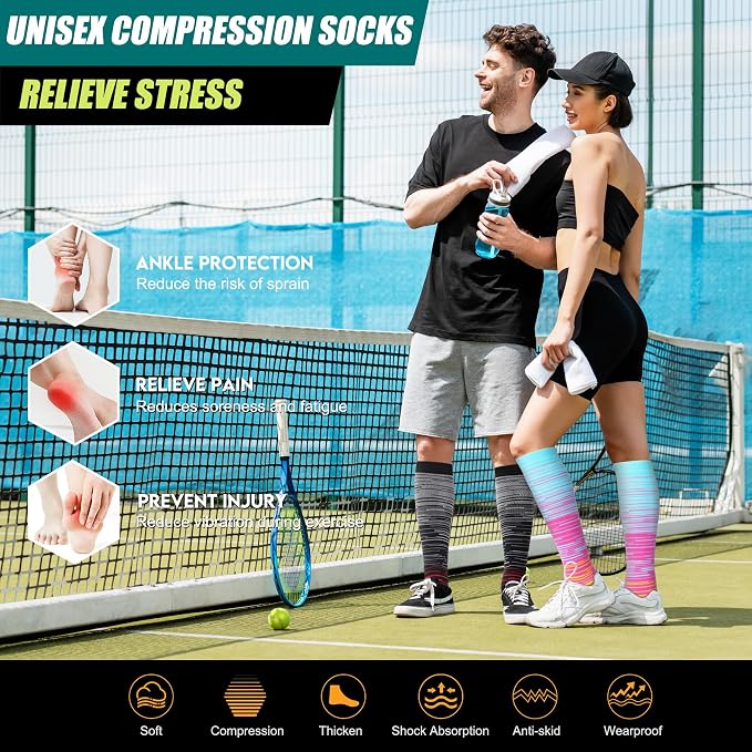 Genovega 3 Packs Wide Calf Compression Socks for Women Men Knee Hight S/M-4XL for Gifts - Image 2