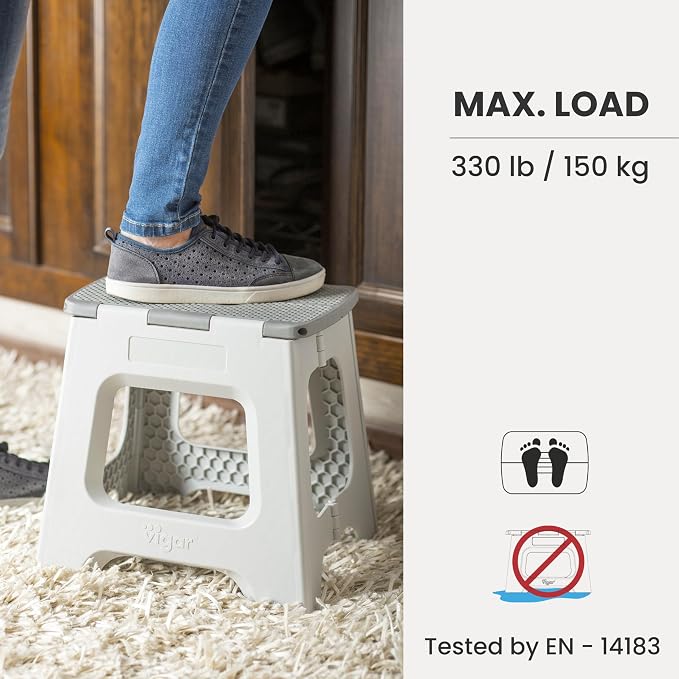 Vigar Compact Foldable Step Stool, 10-1/2-Inch, Gray | For Adults Up to 330 Pound, Lightweight, Non-Slip Folding Design, Compact Step Stool, Space-Saving Household Use - Image 5