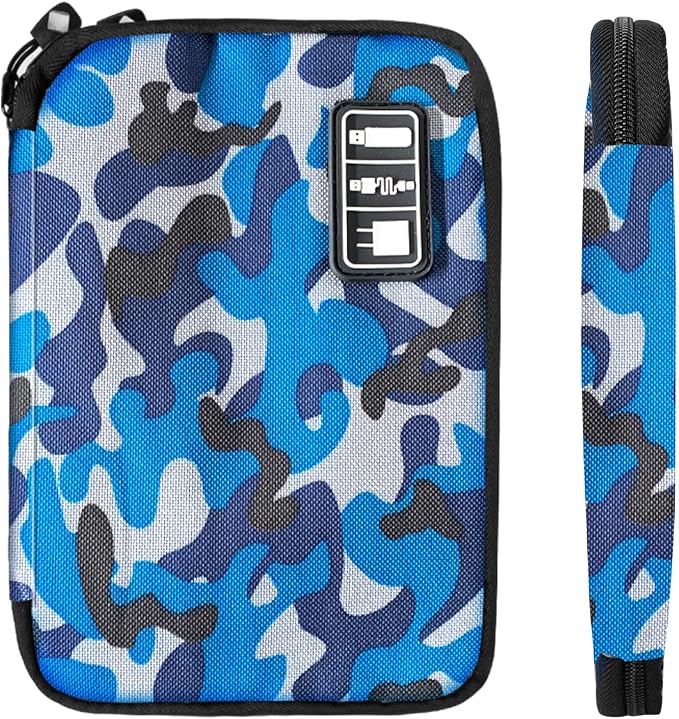 Lcsmaokin Electronics Travel Organizer,Portable Waterproof Electronic Travel Storage Bag for Small Charging Cord Storage,Charger,SD Card etc,for Travel,Business-Blue Camouflage - Image 2