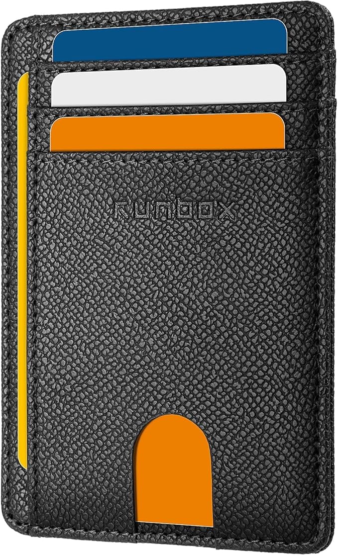 RUNBOX Slim Wallet for Men and Women, RFID Blocking Leather Card Holder | Minimalist 8-slot design fits IDs and credit cards in a thin profile for front pockets, purses, pants and travel by RUNBOX