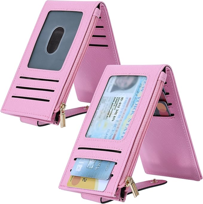 Chelmon Women's RFID Slim Card Holder Wallet | Thin Bifold Multi Card Case with Zipper Coin Pocket Purse for Women(Pink) - Image 2