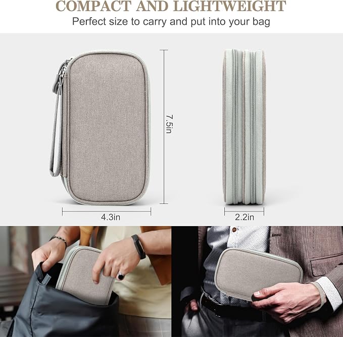 FYY Electronic Organizer, Travel Tech Pouch Bag, Cable Organizer Khaki | Wrist Strap, Waterproof, Double Layers Portable Electronics Travel Carrying Case for Cord, Charger, Daily Business Trips Use - Image 2