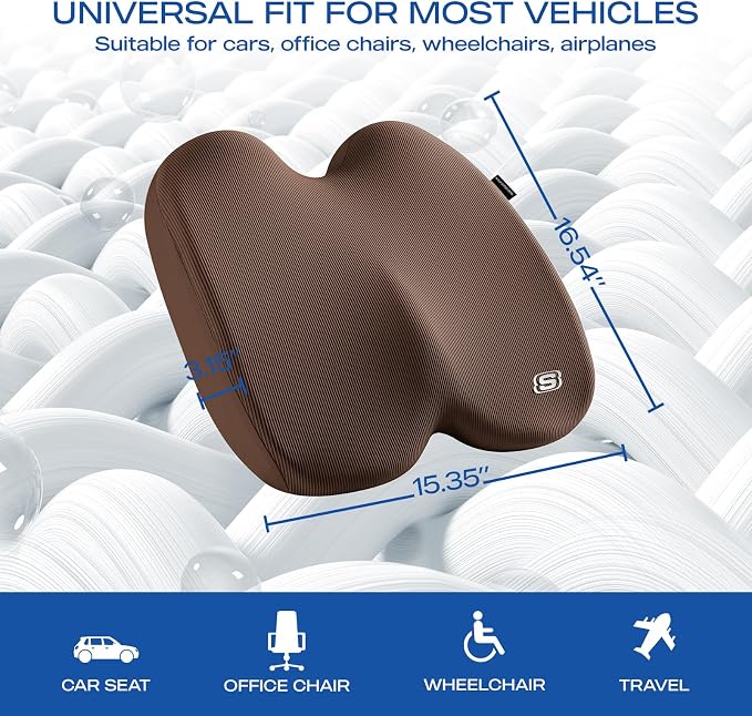 Skechers Seat Cushion, Ergonomic Memory Foam Cushion for Long Sitting Hours on Office & Home Chair, Car Seat Cushion for Sciatica, Coccyx Cushion,Brown - Image 5