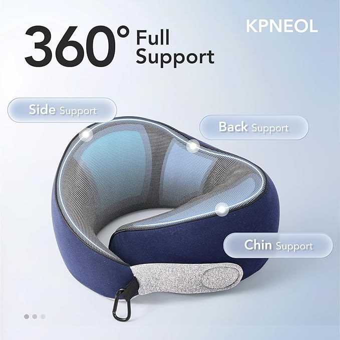 Travel Neck Pillow Airplane Neck Support Ergonomic Design for Traveling | 100% Pure Memory Foam Suitable for Airplanes,Offices and Cars, Navy Blue, Standard, C-Shape - Image 2