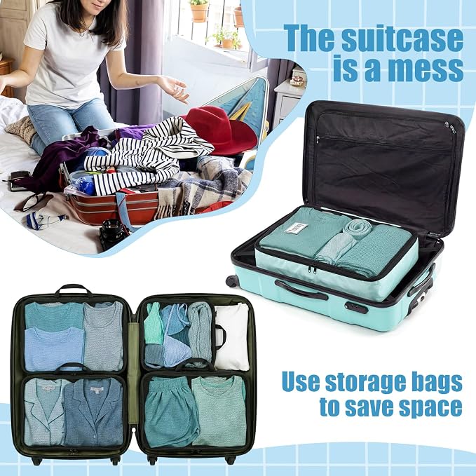 7 Pcs Packing Cubes for Travel Days of Week,Blue,Large - Image 5