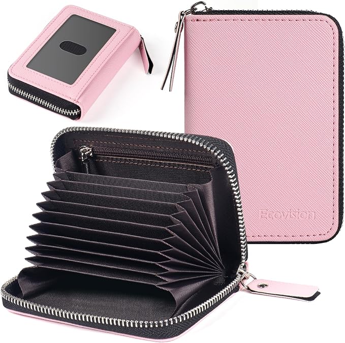 Credit Card Wallet, RFID Card Case Wallet, Zipper Card Cases Holder for Men Women, RFID Blocking, KeyChain Wallet, Compact Size Card Organizer Case for Women by Ecovision