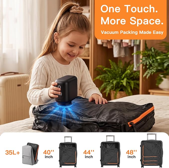 Travel Vacuum Bags With Pump, 1 Pack 40L Compression Kit for Clothes | IPX8 Waterproof; 3-5 Minute Compression; USB-C Cordless Pump; Up To 60-Minute Runtime; Saves Up To 60% Space; Airtight Seal - Image 7
