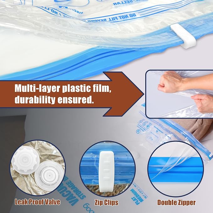12 Jumbo Vacuum Storage Bags for Bedding, Vacuum Seal Bags for Clothing | Extra Large XL, Airtight Triple Seal, Save 80% Space, Hand Pump, Work with Vacuum, Double Zip, Reusable, Easy to Use - Image 7